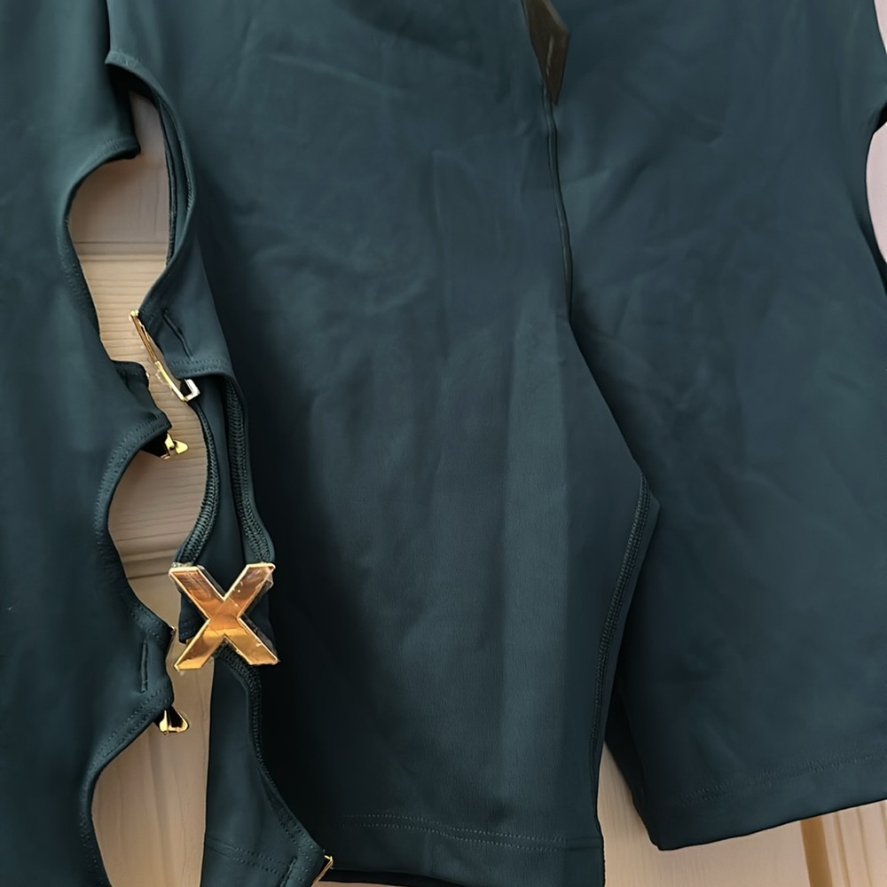Savage X Fenty XXX bike shorts in TEAL Super hot! 3 gold tone X’s on both sides - Picture 6 of 7